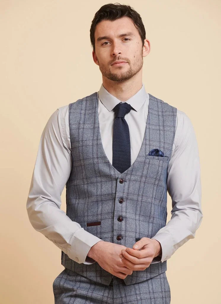 Marc Darcy - Gilet Abbott Blue Tweed Check