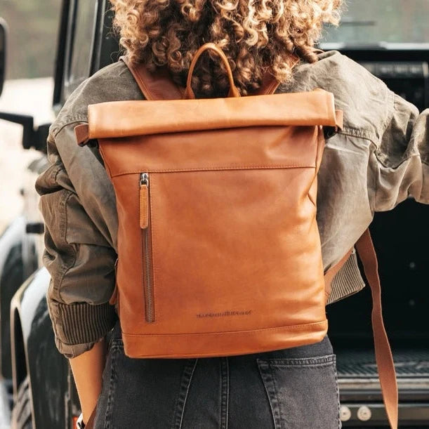 Leren Rolltop Rugzak Cognac Mazara