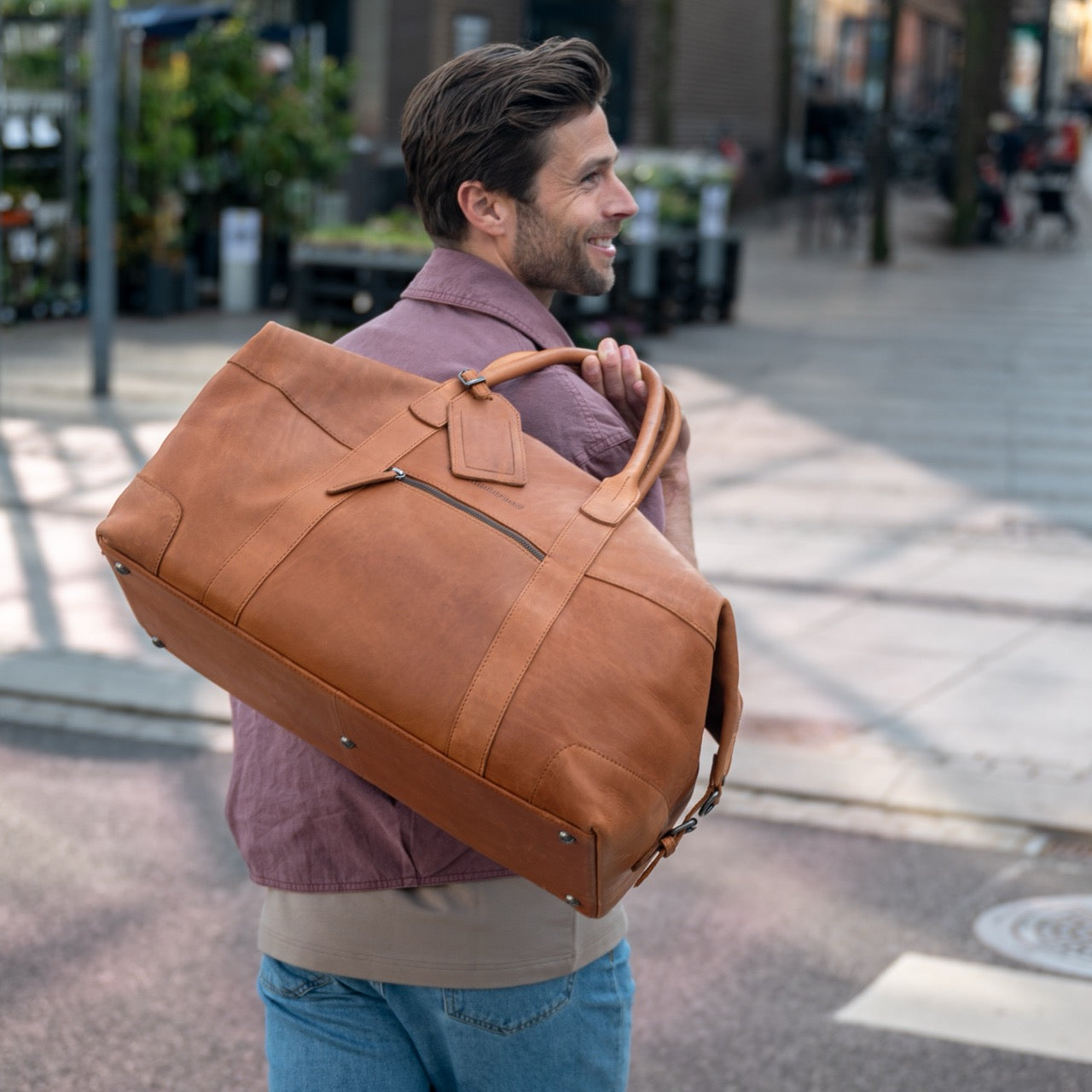 Leren Weekendtas Cognac Portsmouth-II