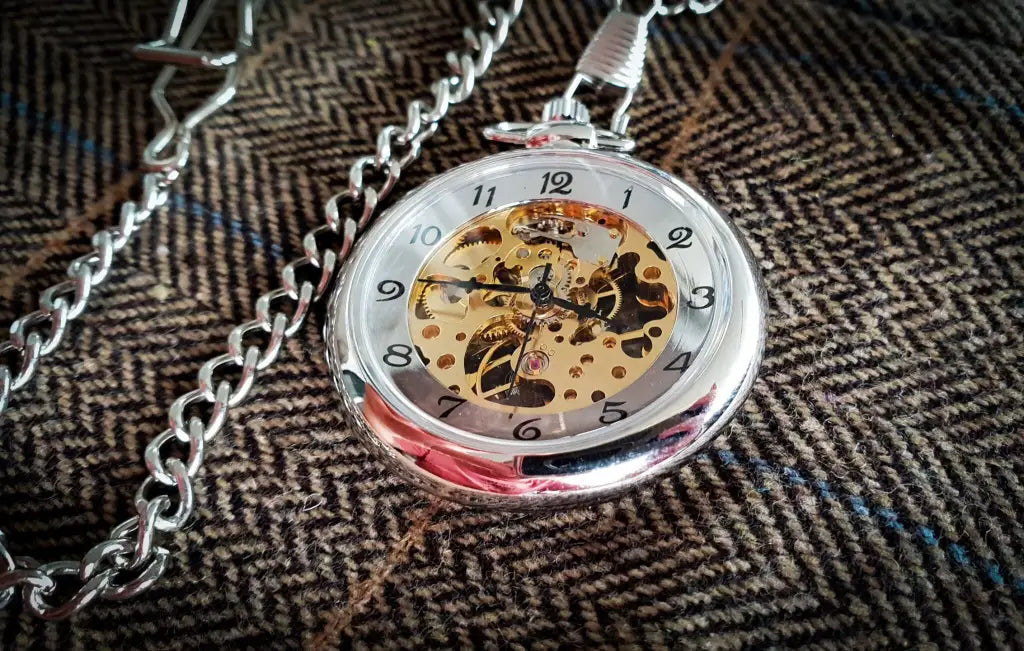 Retro pocket watch skeleton silver - pocketwatch