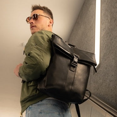 Leren Laptoprugzak Zwart Savona