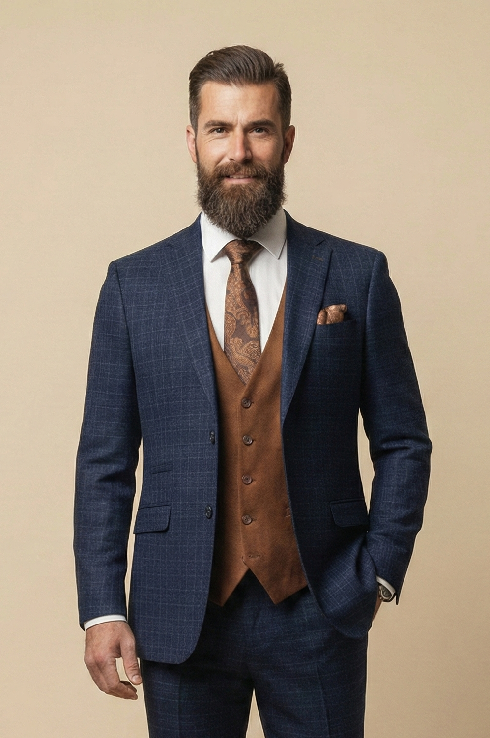 CASTLESON Phantom - Driedelig Herenpak Navy/Tan Mix & Match