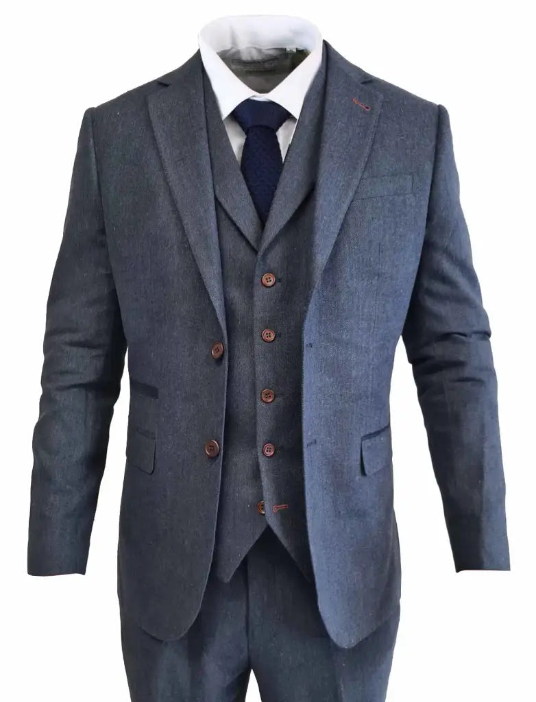 TAVERNY Chief - Heren pak Navy tweed - driedelig pak