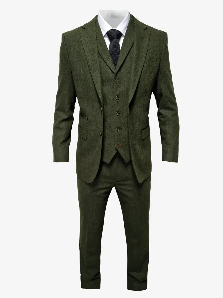 TAVERNY Chief - Heren pak Olive tweed - driedelig pak