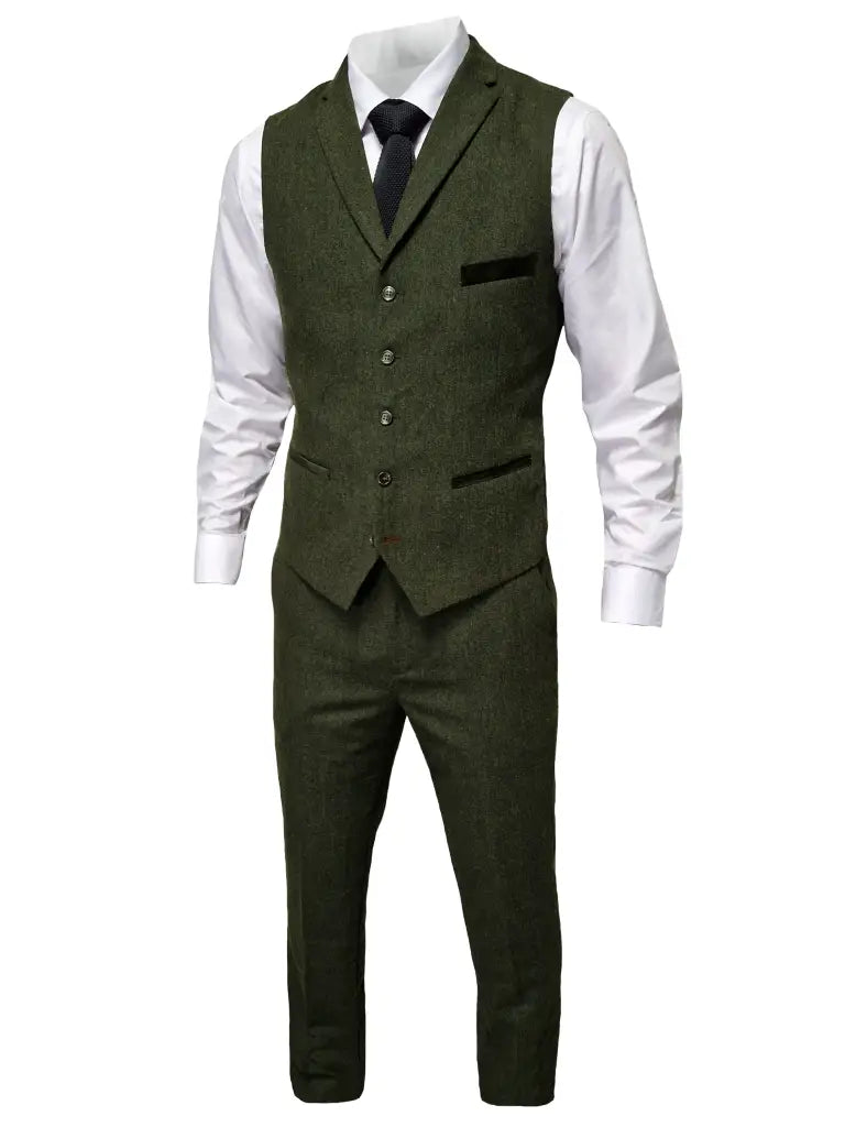 TAVERNY Chief - Heren pak Olive tweed - driedelig pak