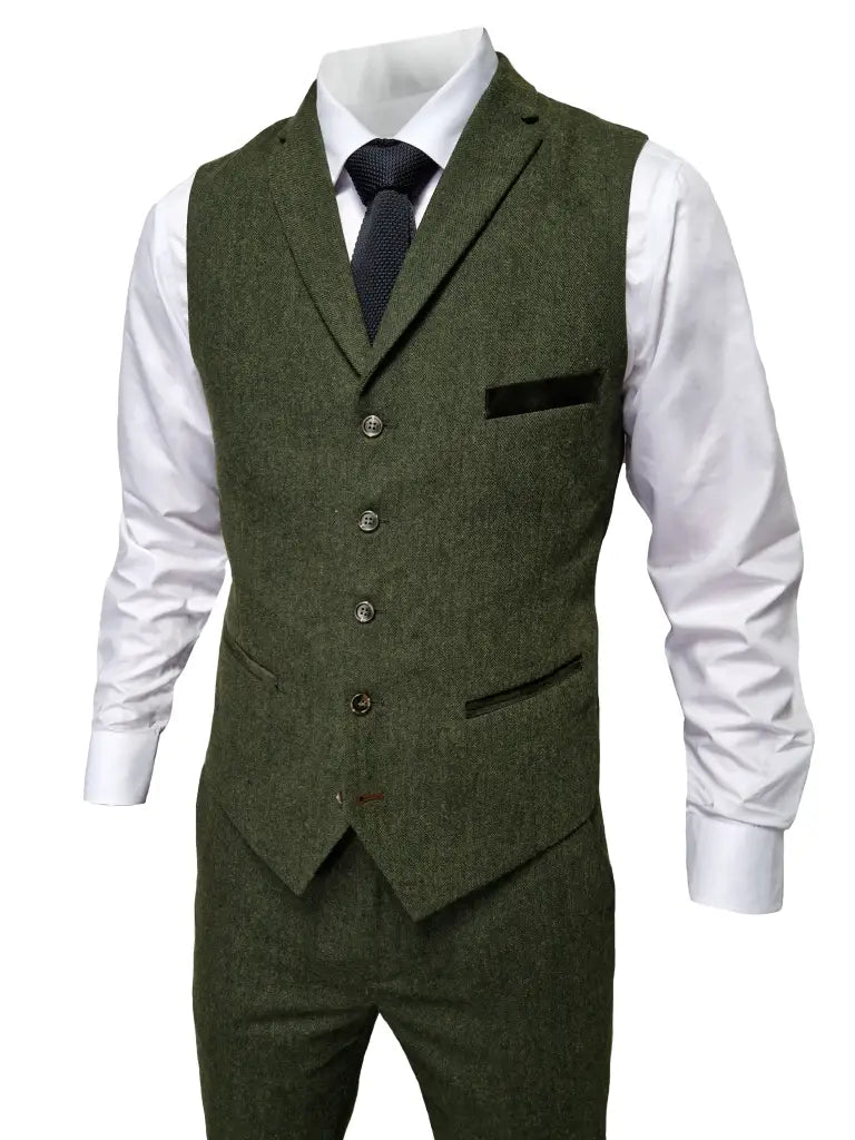 TAVERNY Chief - Heren pak Olive tweed - driedelig pak