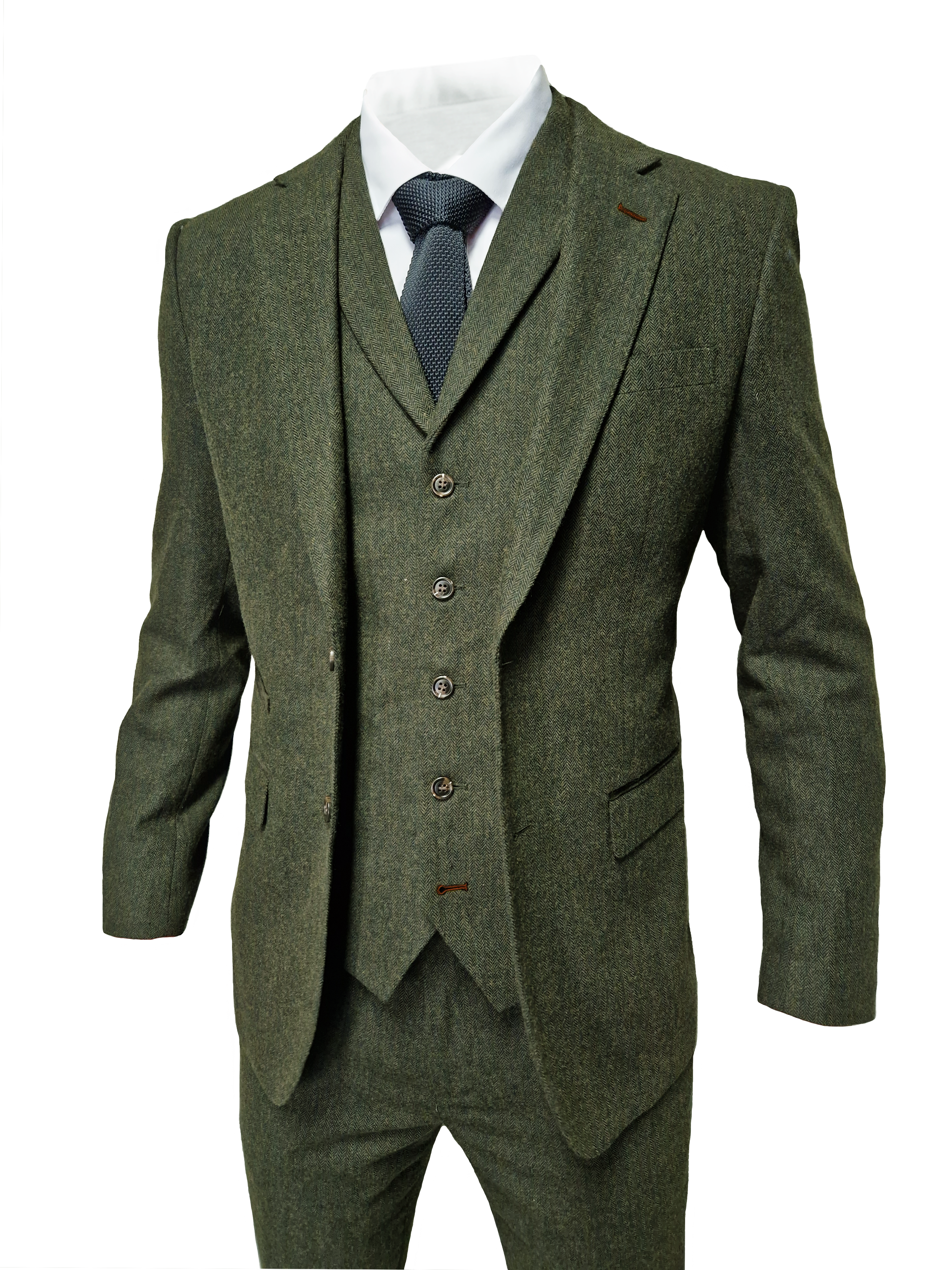 TAVERNY Chief - Heren pak Olive tweed - driedelig pak