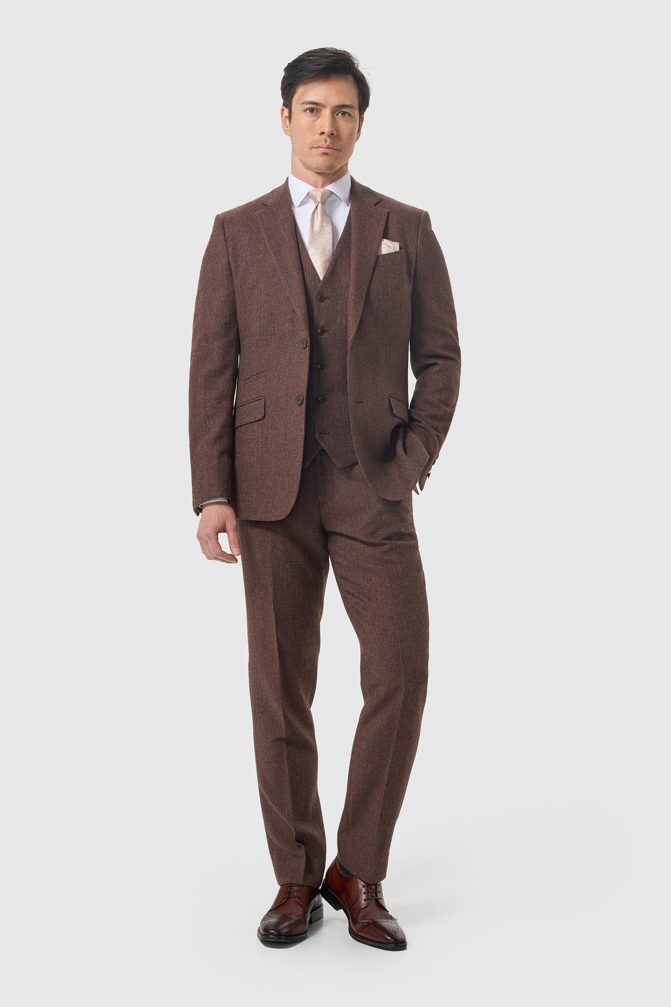 Cavani Thomas driedelig pak donker mahonie tweed 3