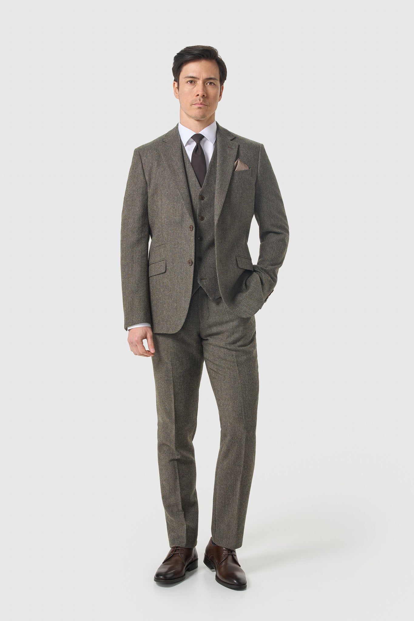 Thomas Sage Tweed driedelig herenpak | Olijfgroen 3