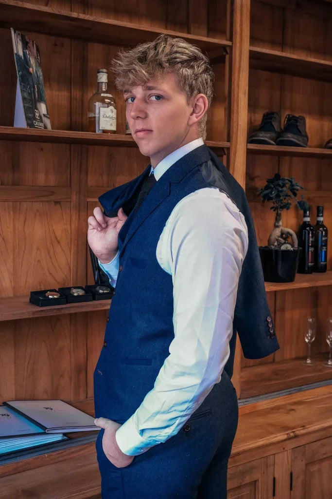 TAVERNY - Gilet Chief Navy Tweed