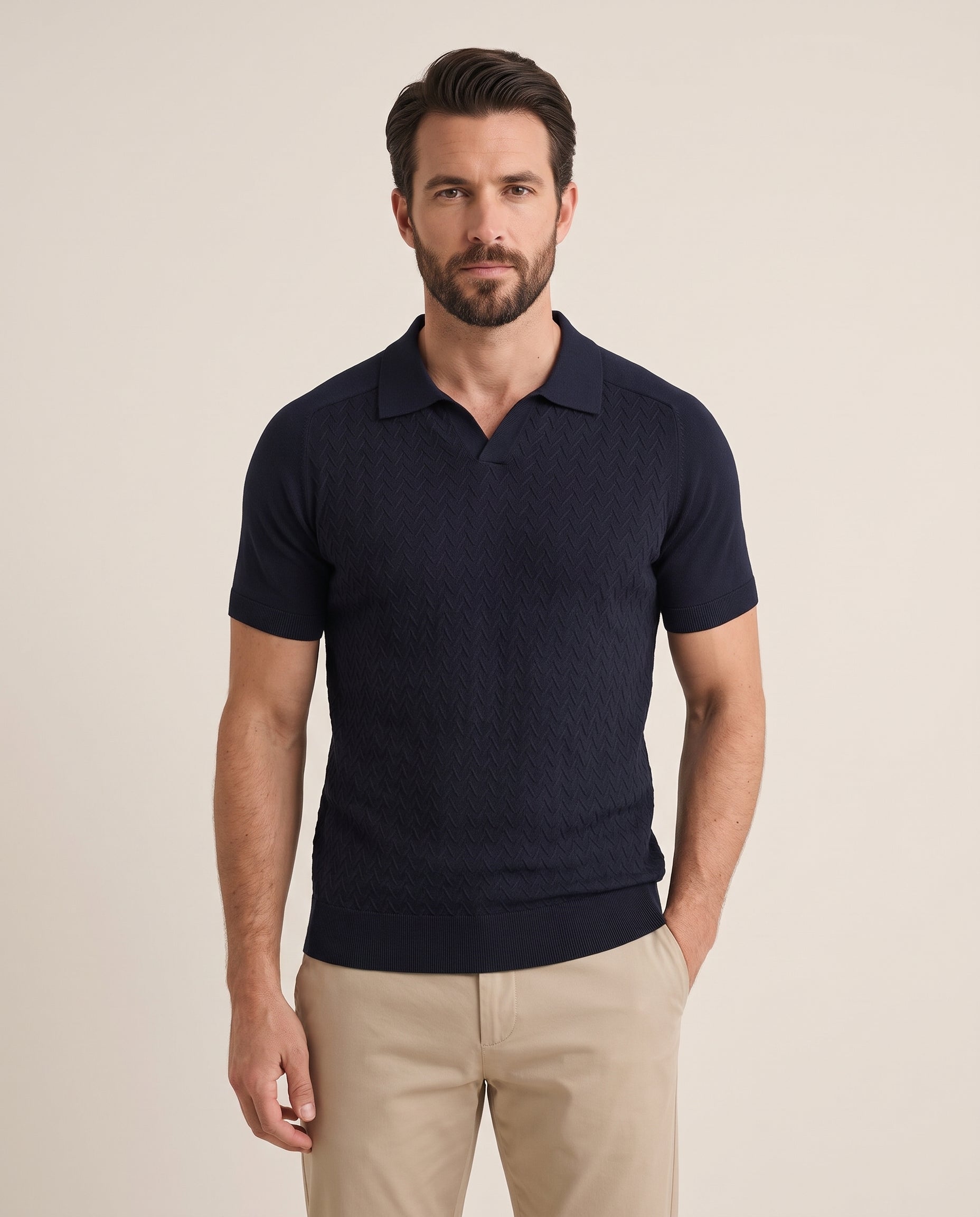 Cavani Turin Navy - Gebreide polo heren – modelfoto