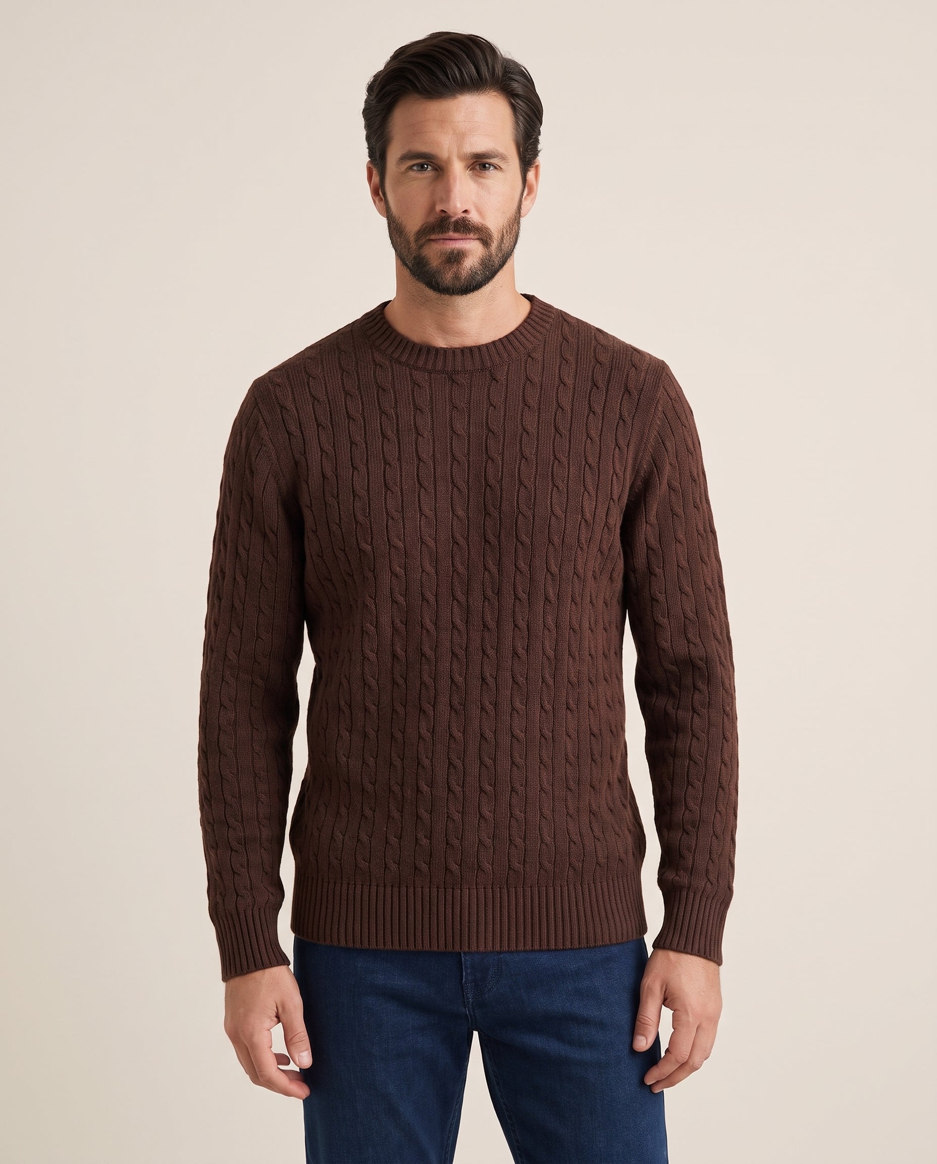 Cavani Foston Brown - Kabeltrui heren – modelfoto