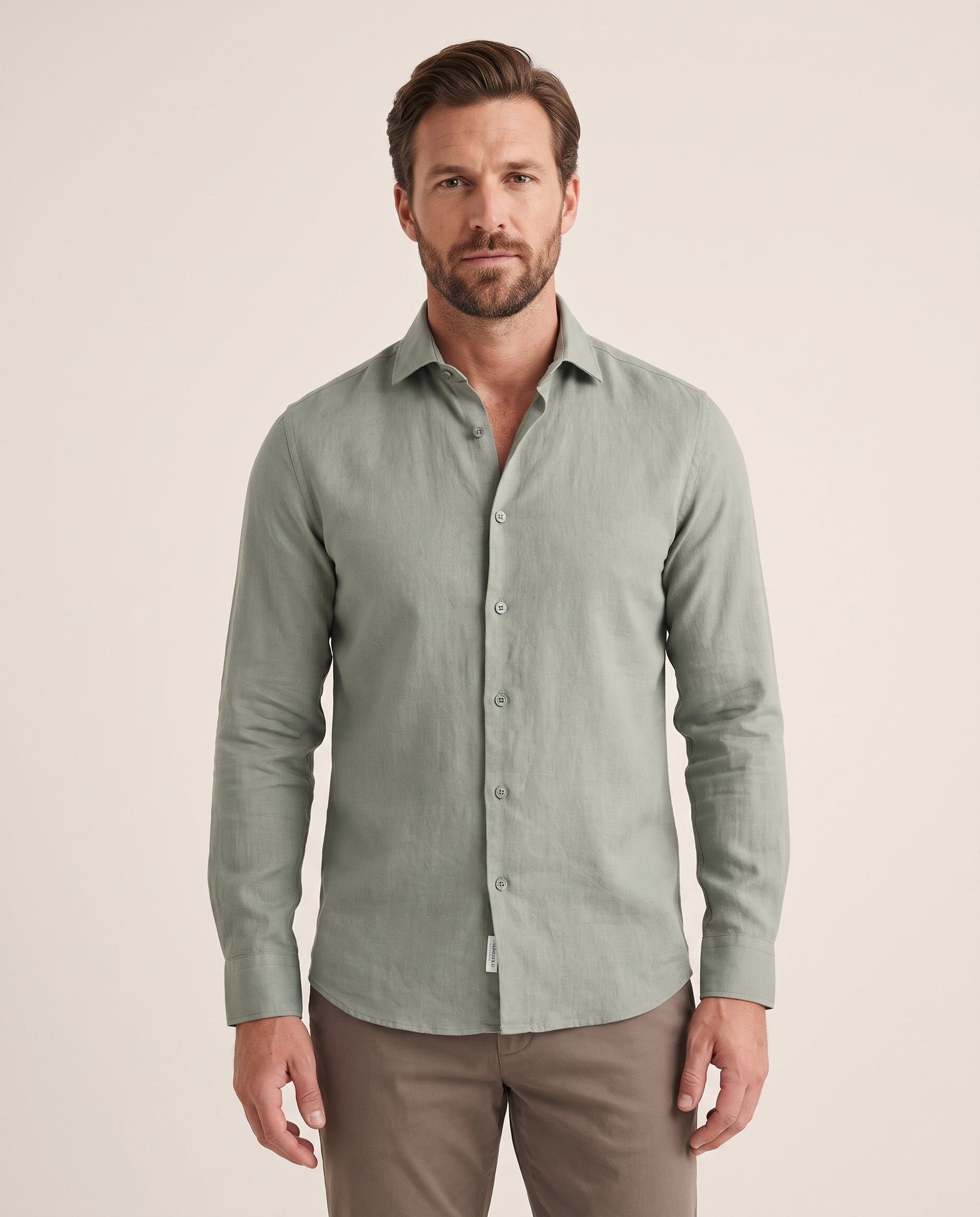 Cavani Matera Sage - Linnenmix overhemd heren – modelfoto