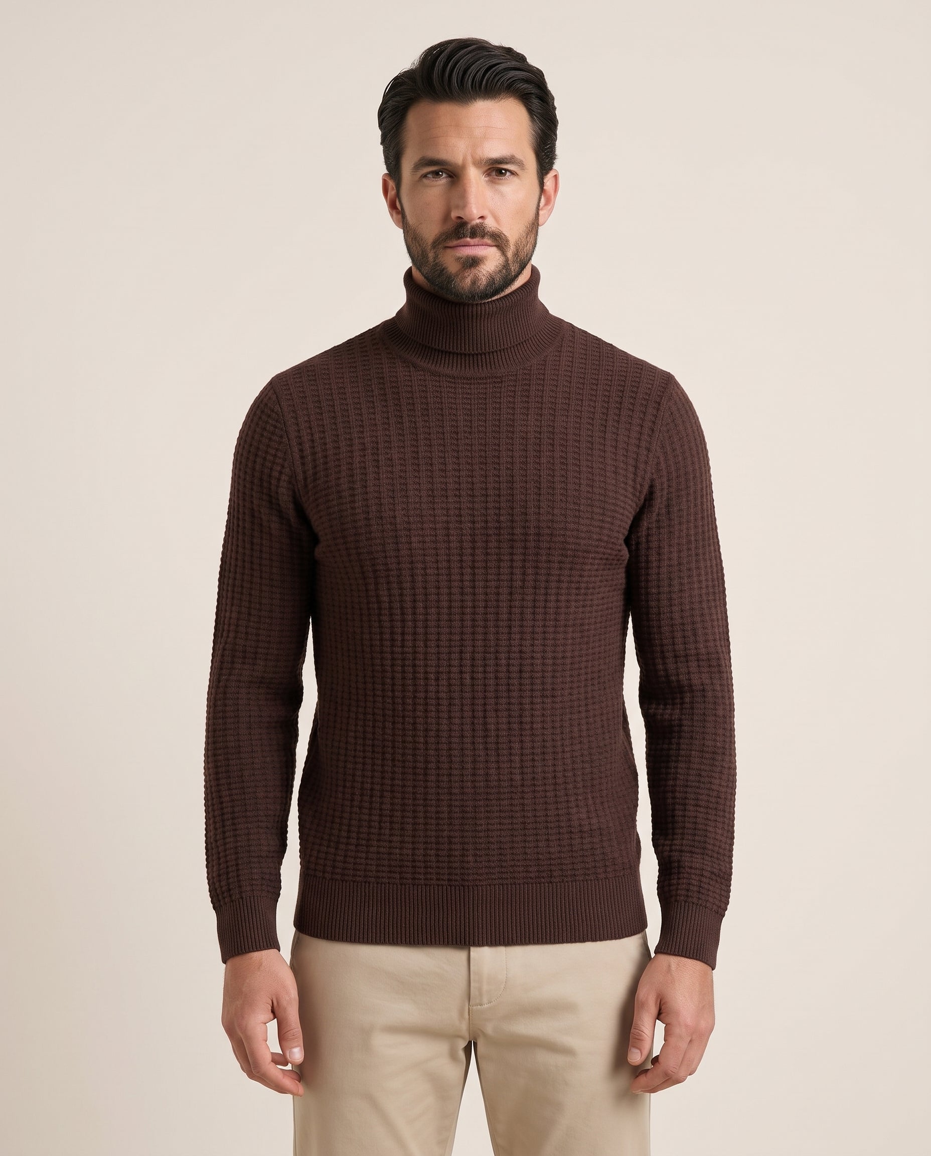 Cavani Argas Brown - Gebreide coltrui heren – modelfoto