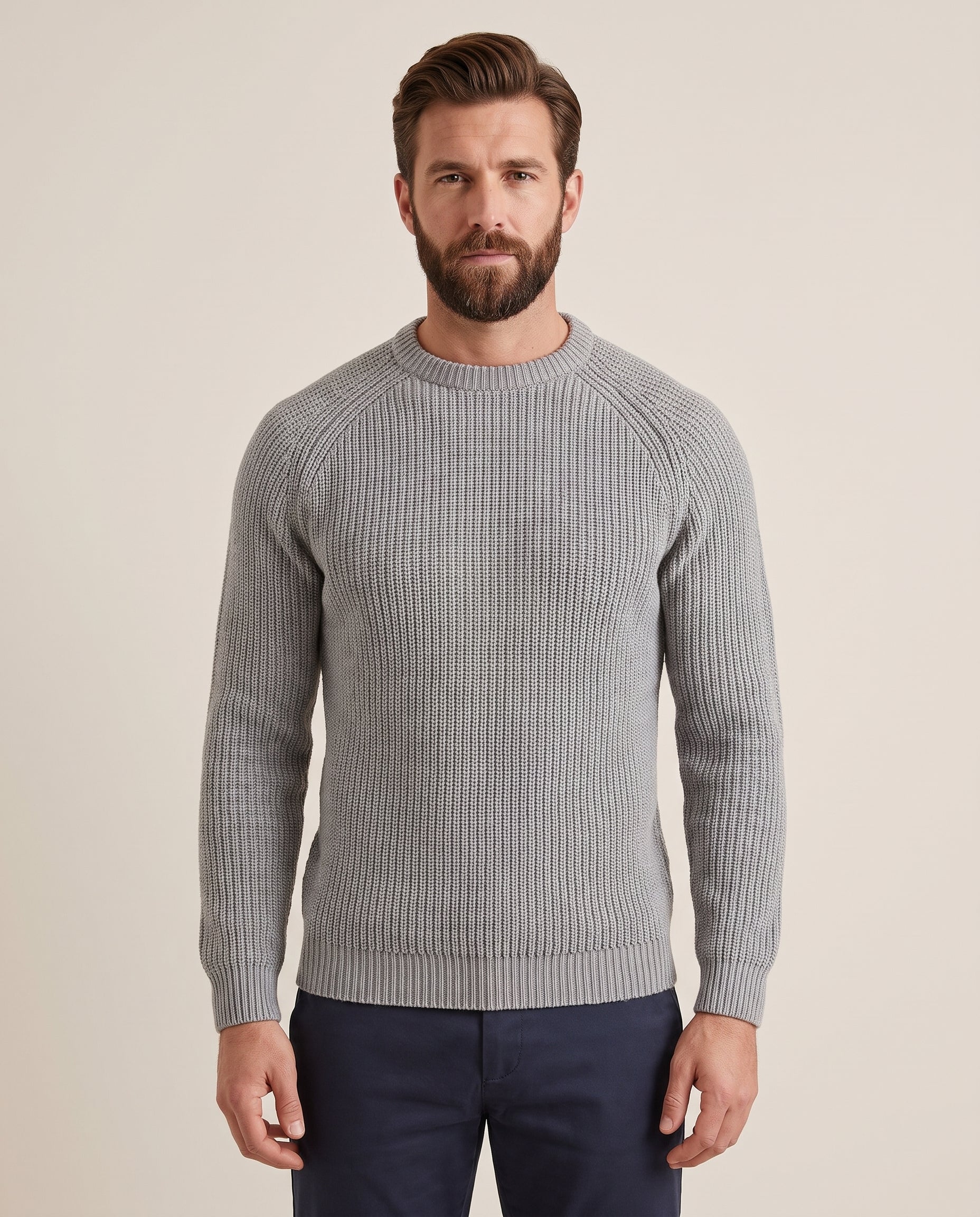 Katoenen Fisherman Ribgebreide trui voor heren – modelfoto