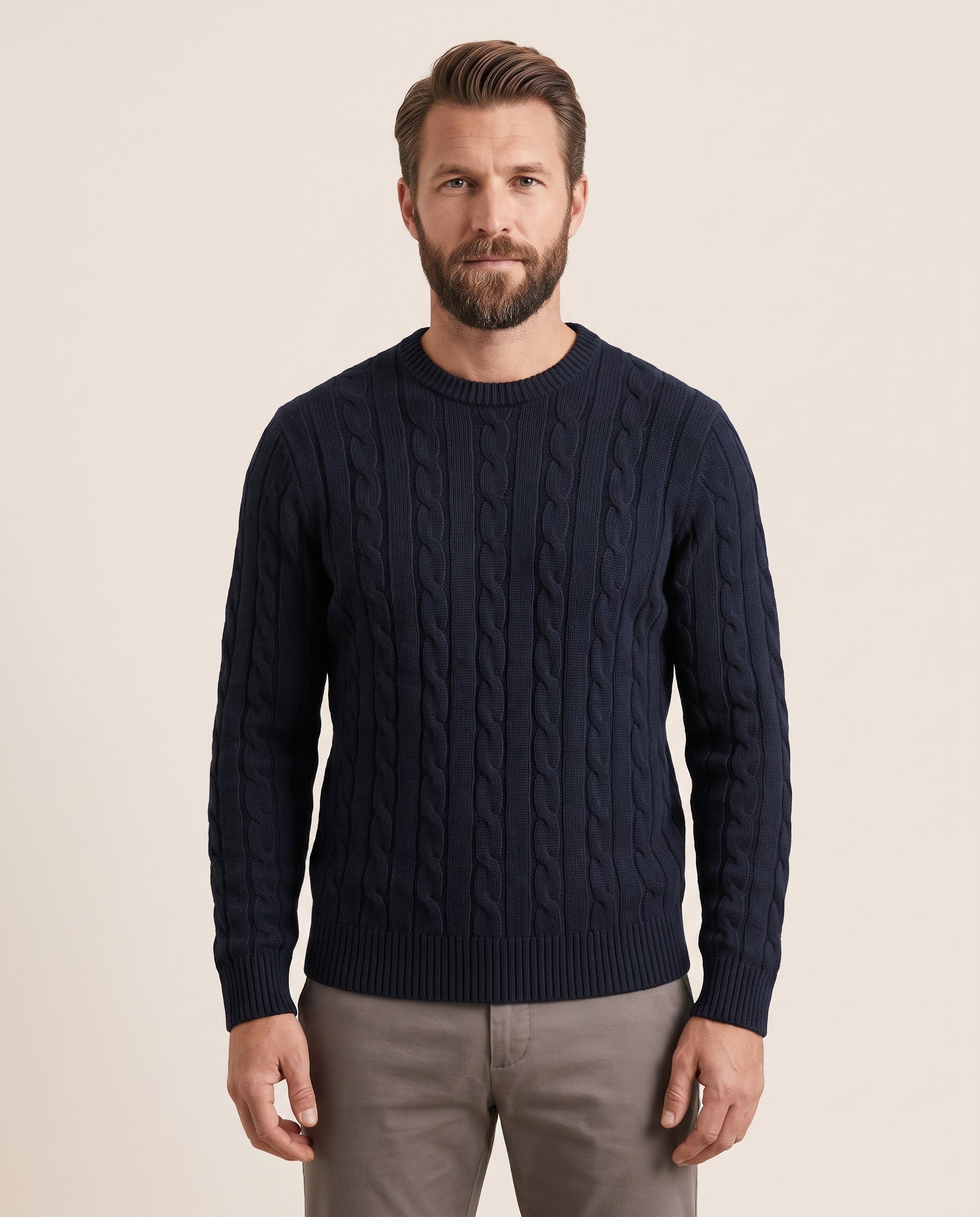 Cavani Foston Navy - Wollen kabeltrui voor heren – modelfoto