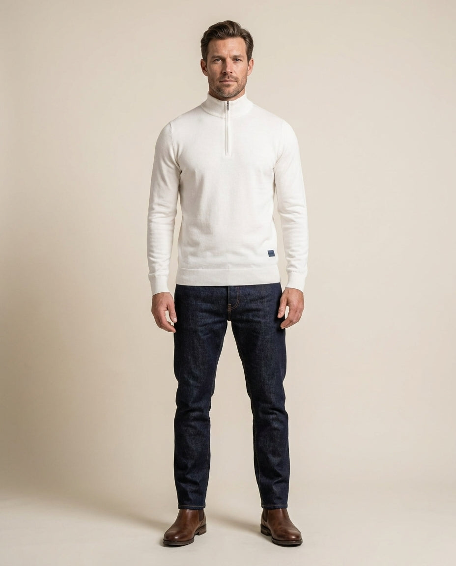 Cavani Avanti Ecru - Pullover Heren met Rits – modelfoto