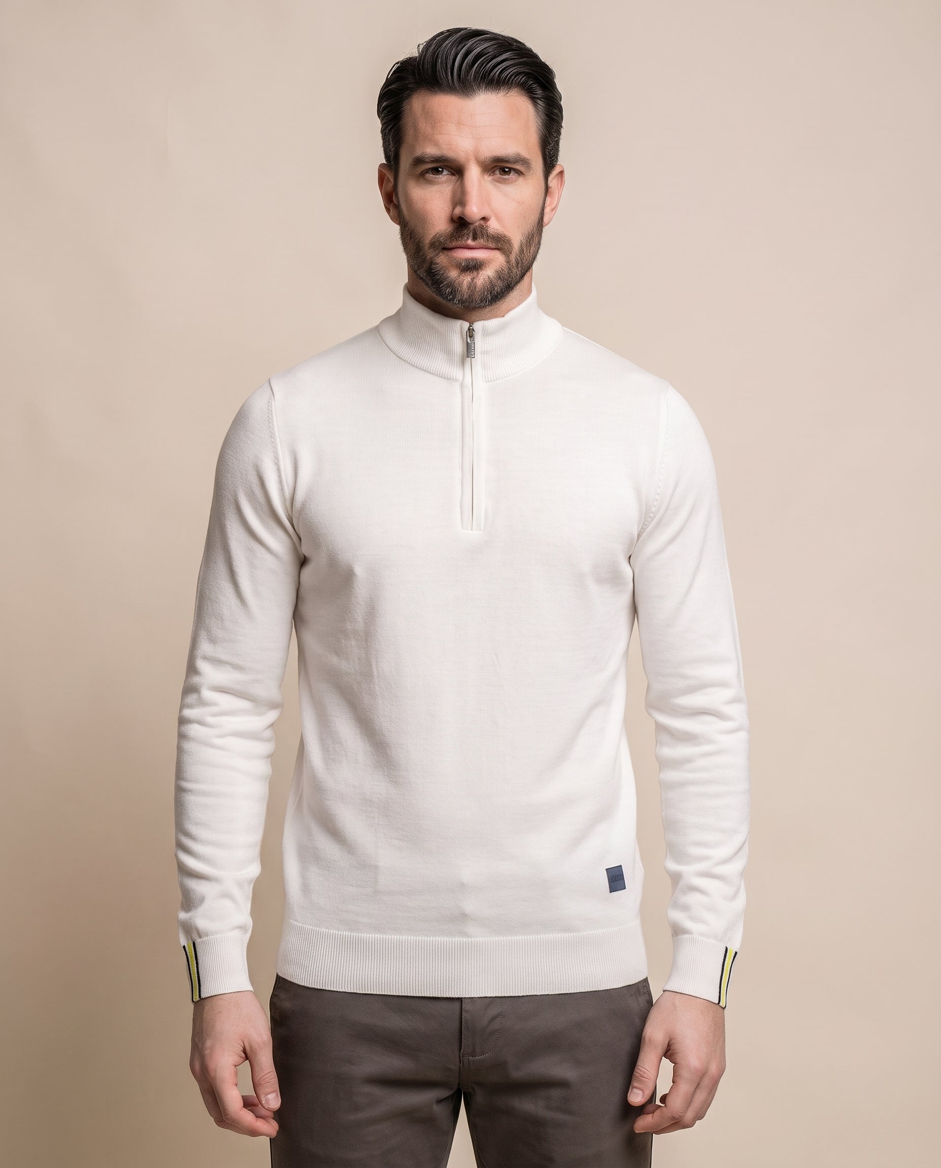 Cavani Avanti Ecru - Pullover Heren met Rits – modelfoto