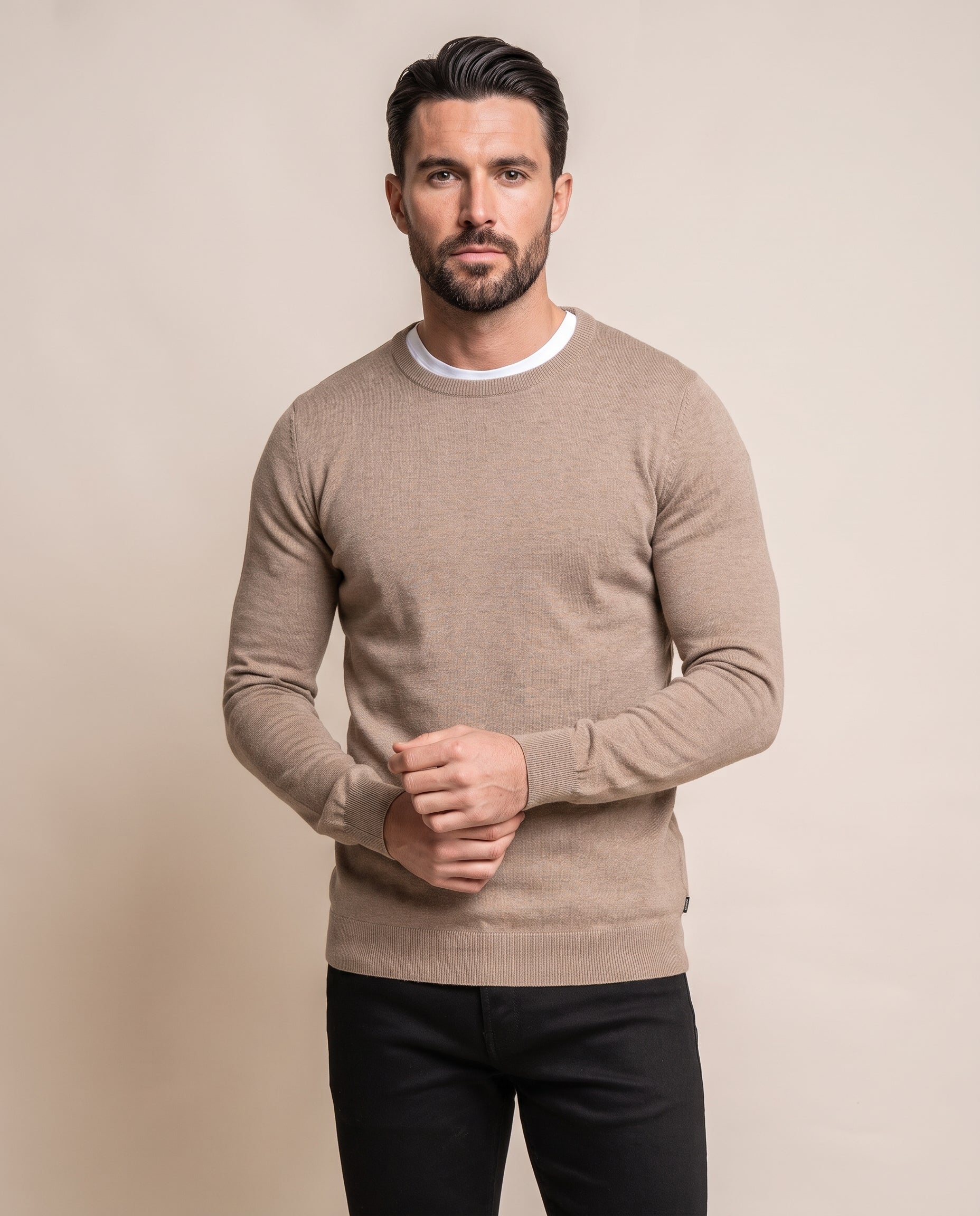 Cavani KN101 Fawn - Gebreide trui voor heren – modelfoto