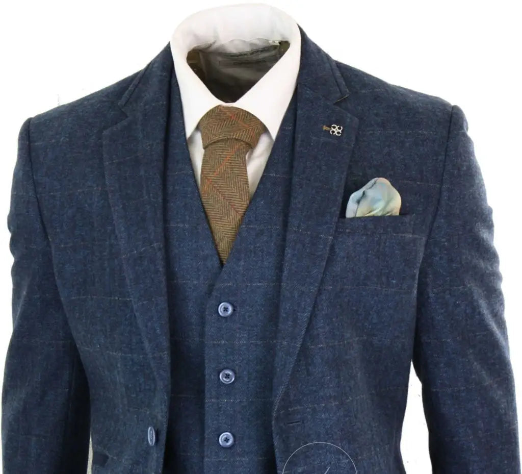 Driedelig pak Cavani Peaky stijl - Carnegi Navy Tweed Suit -