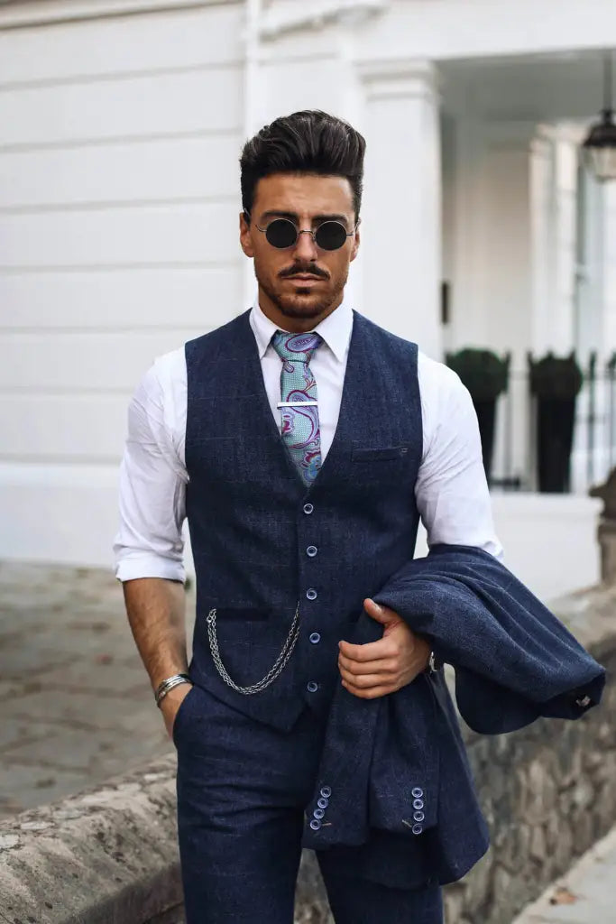 Driedelig pak Cavani Peaky stijl - Carnegi Navy Tweed Suit -